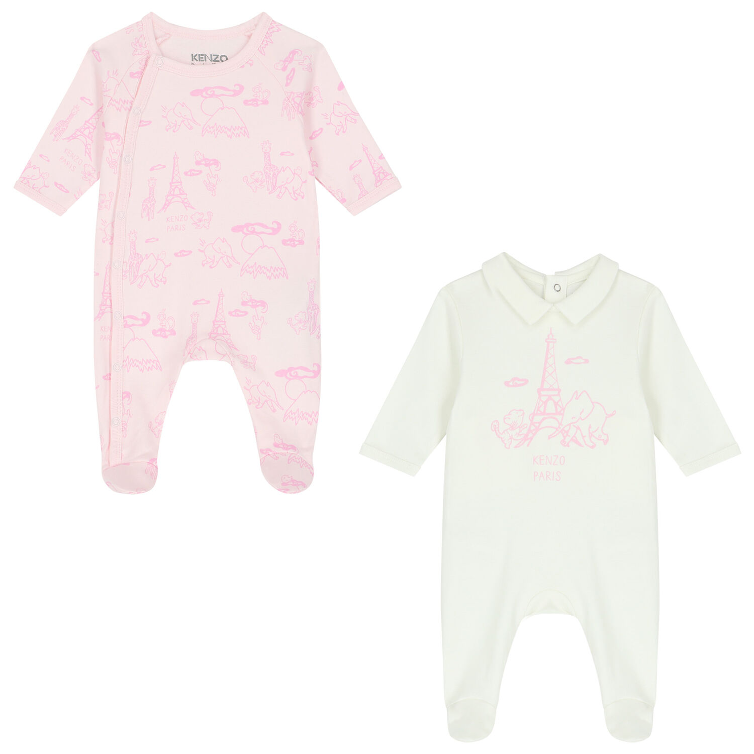 Baby Girls Pink & Ivory Logo & Animals Babygrows ( 2-Pack ), 2, hi-res